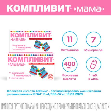 Фото Компливит Мама для беременных и кормящих женщин, таблетки покрытые пленочной оболочкой, 60 шт.