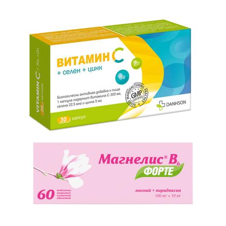 Фото Набор Магнелис В6 форте х60 и Витамин С+Селен+Цинк х30