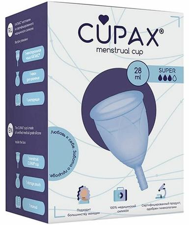Фото Cupax чаша менструальная силиконовая размер super, голубая, 1 шт.