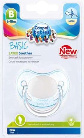 Фото Canpol Пустышка анатомическая латексная, Basic, 1 шт., 250989308, 6-18 месяцев
