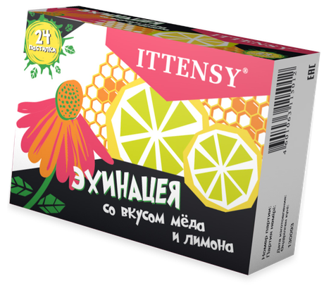 Фото Иттенси, Эхинацея, пастилки для рассасывания, Мед и лимон 2,5 г, 24 шт.