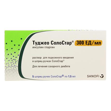 Фото Туджео СолоСтар, раствор для инъекций 300 ЕД/мл, шприц-ручки СолоСтар 1,5 мл, 5 шт.