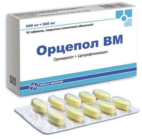 Фото Орцепол ВМ, таблетки покрытые пленочной оболочкой 500 мг+500 мг, 10 шт.