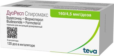 Фото ДуоРесп Спиромакс, порошок 160 мкг/4,5 мкг, 120 доз, 3 шт.