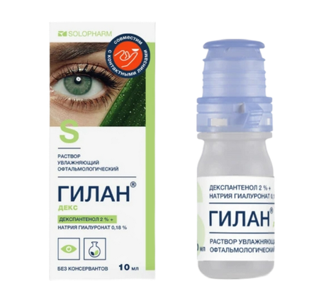 Фото Гилан Декс, раствор увлажняющий офтальмологический 0.18% + 2%, 10 мл 
