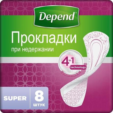Фото Depend Super, прокладки для женщин при недержании, 8 шт.