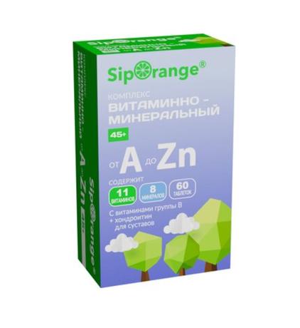Фото Siporange Витаминно-минеральный комплекс от A до Zn 45+, таблетки, 60 шт.