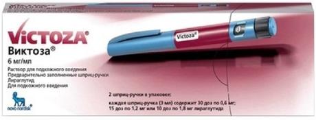 Фото Виктоза, раствор для инъекций 6 мг/мл, шприц-ручка 3 мл, 2 шт.