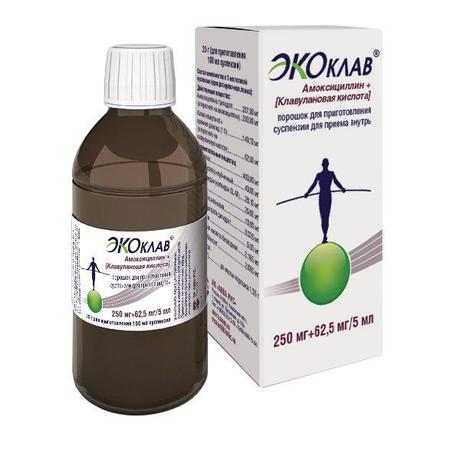 Фото Экоклав, порошок для приготовления раствора для внутреннего применения 250 мг+62,5 мг/5 мл, 25 г