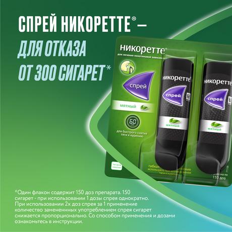 Фото Никоретте, спрей мятный для рта, 150 доз (13.2 мл), 2 шт.