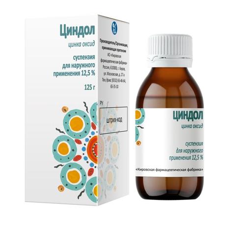 Фото Циндол, суспензия для наружного применения 12.5%, флакон 125 г