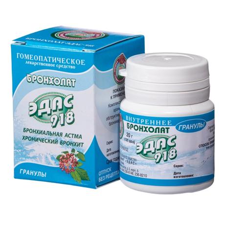 Фото Эдас-918 Бронхолат, гранулы гомеопатические, 20 г