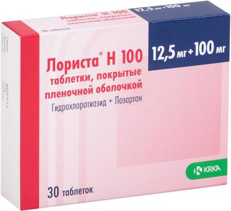 Фото Лориста Н 100, таблетки покрыт. плен. об. 100 мг+12,5 мг, 30 шт.