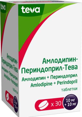 Фото Амлодипин-Периндоприл-Тева, таблетки 10 мг+10 мг, 30 шт.