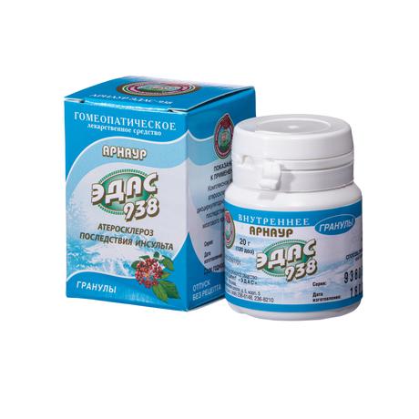 Фото Арнаур Эдас-938, для лечения атеросклероза, последствий инсульта, гранулы гомеопатические, 20 г