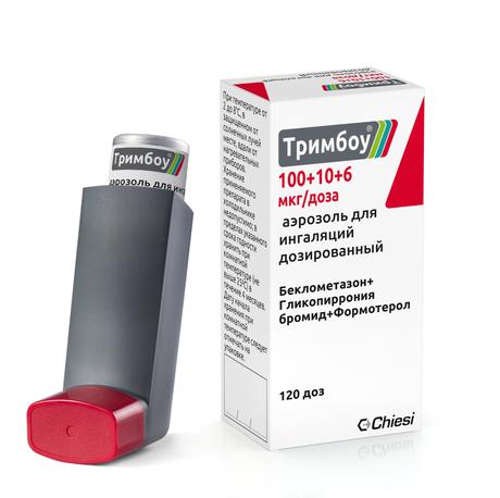Фото Тримбоу, аэрозоль для ингаляций дозированный 100+10+6 мкг/доза, 120 доз