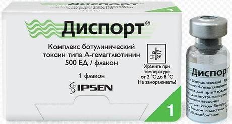 Фото Диспорт, лиофилизат для приготовления раствора для инъекций 500 ЕД, флакон 3 мл, 1 шт.
