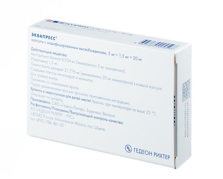 Фото Эквапресс, капсулы с модиф, высв, 5 мг+1,5 мг+20 мг, 28 шт.