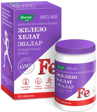Фото Эвалар Anti-Age Железо хелат, таблетки, 60 шт.