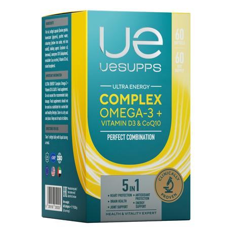 Фото UESUPPS Ультра Энерджи Омега-3 + Витамин D3 и Коэнзим Q10, капсулы, 60 шт.
