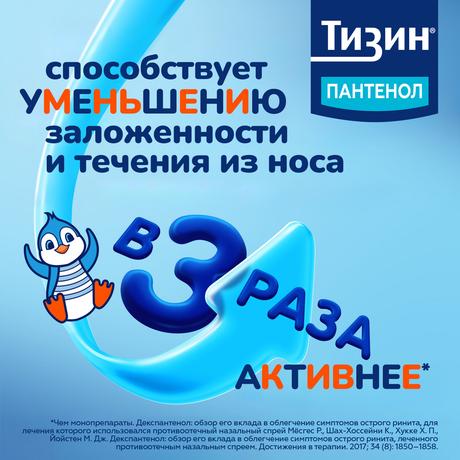 Фото Тизин Пантенол, спрей назальный дозированный, для детей 0,05 мг +5 мг/доза, флакон 10 мл
