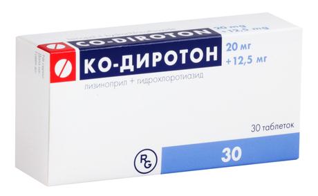 Фото Ко-диротон, таблетки 20 мг+12,5 мг, 30 шт.