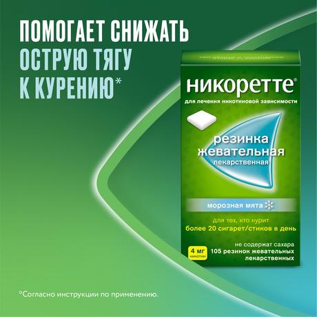 Фото Никоретте, резинка жевательная (морозная мята) 4 мг, 105 шт.