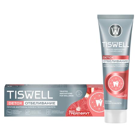 Фото TISWELL зубная паста отбеливающая энзимная от темного налета и камня (с каолином и фтором, грейпфрут) 110 г, 1 шт.