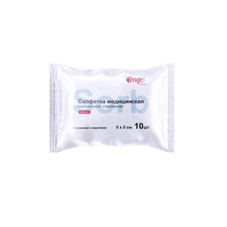 Фото Angel, салфетка медицинские сорбционные стерильные марлевые 8-слойные, 5 х 5 см, 10 шт.