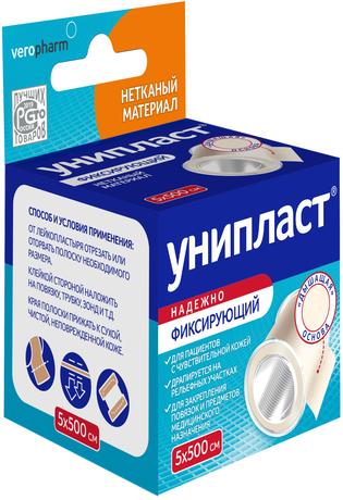 Фото Унипласт, пластырь фиксирующий 5 см х 500 см (на нетканой основе)