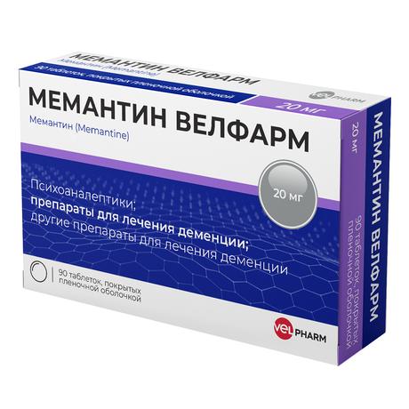 Фото Мемантин Велфарм таблетки, покрытые пленочной оболочкой 20 мг, 90 шт.