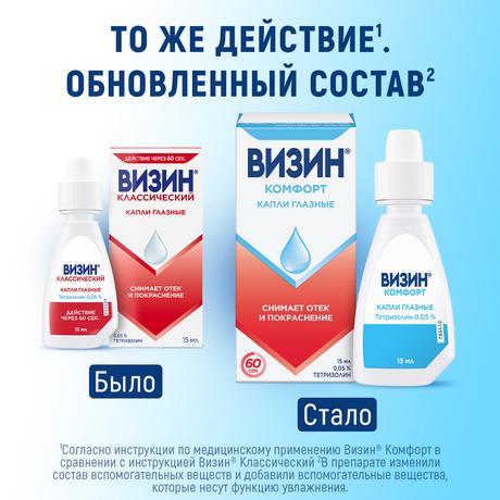Фото Визин Комфорт, капли глазные 0.05%, флакон-капельница 15 мл 
