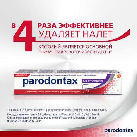 Фото Зубная паста parodontax Ультра Очищение от воспаления и кровоточивости десен с фтором, 75 мл
