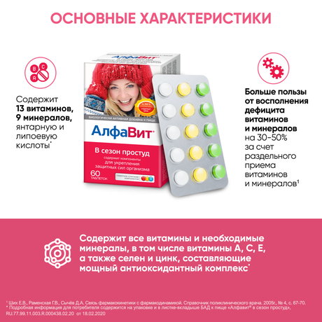 Фото Алфавит В сезон простуд, таблетки, 60 шт.