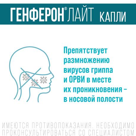Фото Генферон Лайт, капли назальные 10000 МЕ/мл+0.8 мг/мл, 10 мл