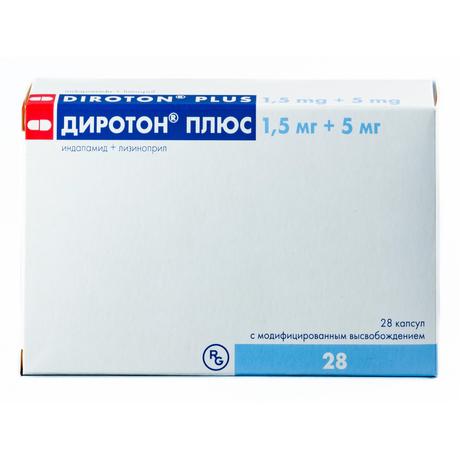 Фото Диротон Плюс, капсулы с модифицированным высвобождением 1.5 мг+5 мг, 28 шт.