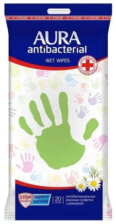Фото Aura, салфетки влажные антибактериальные с ромашкой, 20 шт.