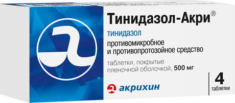 Фото Тинидазол-Акри, таблетки покрыт. плен. об. 500 мг, 4 шт.