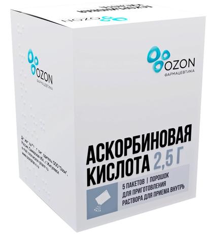 Фото Аскорбиновая кислота, порошок для приготовления раствора для приема внутрь, пакетики 2,5 г, 5 шт.