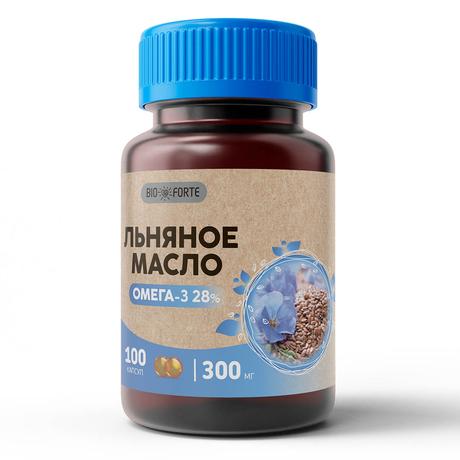 Фото Масло льняное BioForte, капсулы банка, 100 шт.