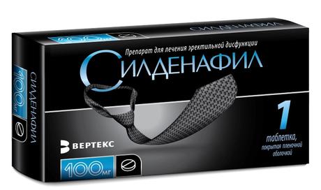 Фото Силденафил Вертекс, таблетки в пленочной оболочке 100 мг, 1 шт.