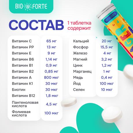 Фото Мультивитамины Тинейджер BioForte, таблетки шипучие (с ароматом лайма), 18 шт.