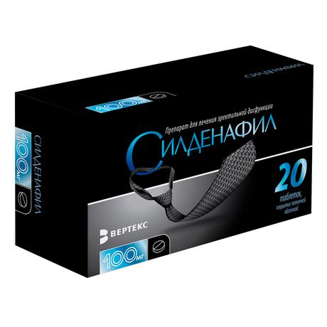 Фото Силденафил, таблетки, покрытые пленочной оболочкой 100 мг, 20 шт.