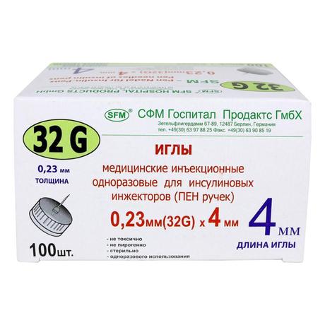 Фото SFM, игла для инсулиновых шприц-ручек 32G 0,23 мм х 4 мм, 100 шт.