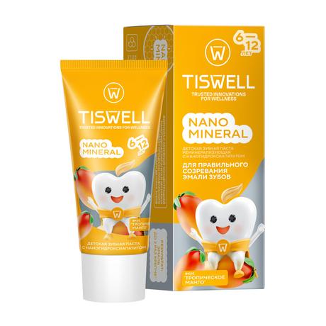 Фото TISWELL зубная паста для детей 6-12 лет реминерализирующая от кариеса с наногидроксиапатитом (манго, с фтором) 60 г, 1 шт.