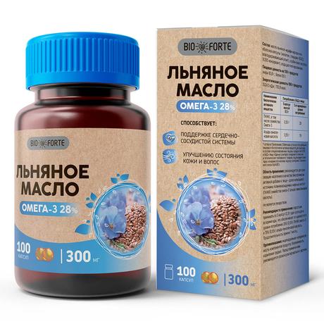 Фото Масло льняное BioForte, капсулы банка, 100 шт.