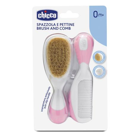 Фото Chicco, расческа и щетка с натуральными щетинками (розовая)