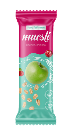 Фото Батончик мюсли FoodForte, Яблоко и клюква, 50 г