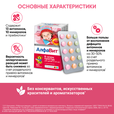 Фото Алфавит В сезон простуд для детей, таблетки жевательные, 60 шт.