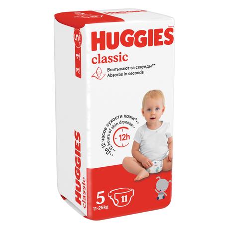 Фото Huggies Classic, подгузники для детей, 5 размер (11-25 кг), 11 шт.